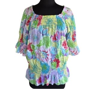Event Large Boho Tropical Top Vibrant Floral Women's Blouse Vacation
